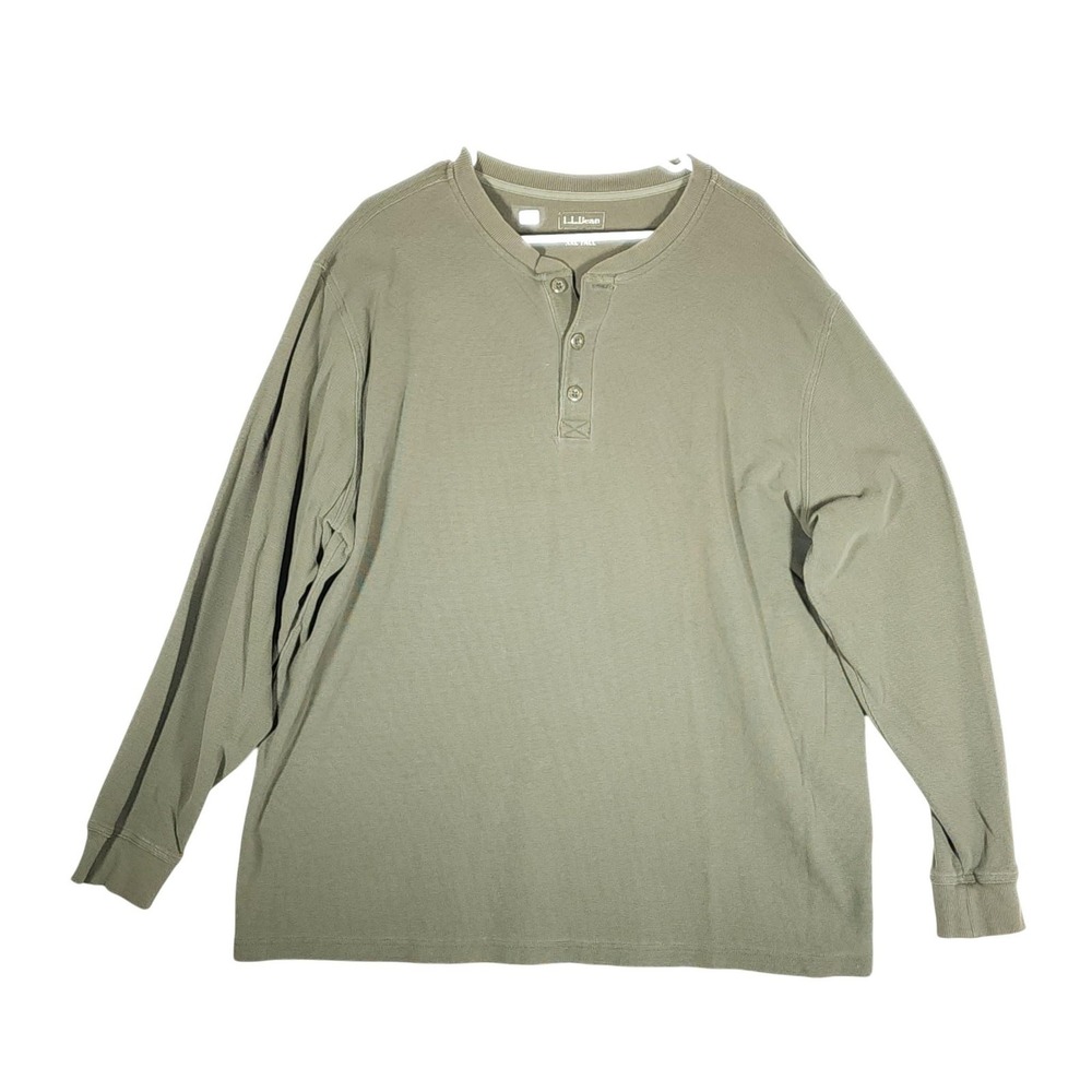 L.L. Bean Henley Shirt Mens 2XLT Green Thermal Cotton Big Tall